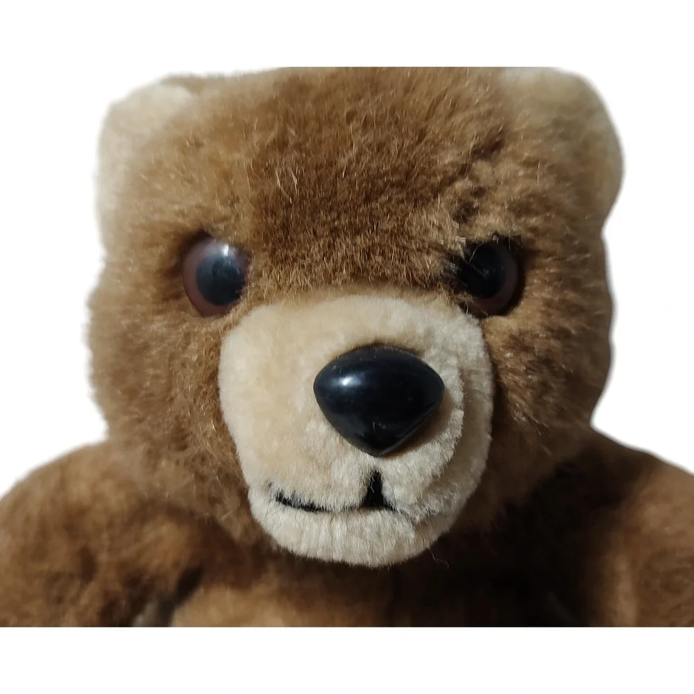 Antics Brown Bear Plush Cream Ears Nose Stuffed Sitting‎ Vintage 1982 Korea SEE